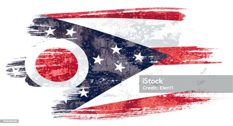 Art Brush Watercolor Painting Of Ohio Flag Blown In The Wind Isolated