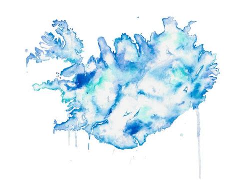Iceland Map 85 X 11 Print Of Original Watercolor Iceland Map Map
