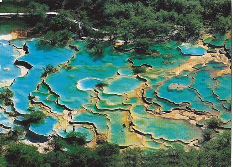 Huanglong Travertine Terraces A Natural Wonder Intensely Colorful Calcite Pools In Southern