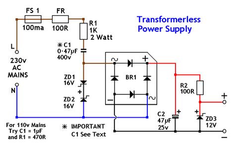 Ideal transformer circuit diagram is shown in fig (1). transformer less power supply