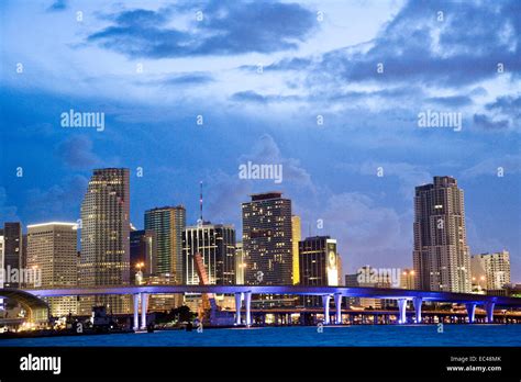 Skyline Of Miami At Dusk Florida Usa Stock Photo Alamy