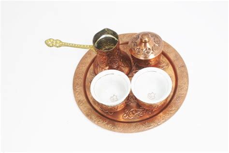 Vintage Turkish Coffee Set Decorative Copper And Porcelain Etsy