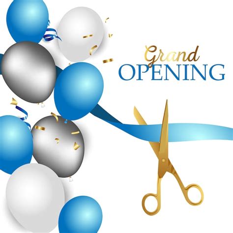 Premium Vector Grand Opening Banner With Ribbon Balloons And Gold