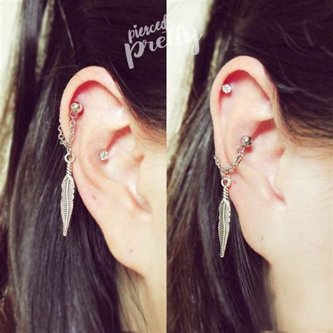 Wing Helix To Lobe Double Chain Hoop Earring 18g Ear Cartilage