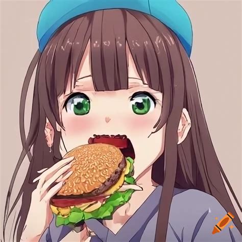 Anime Girl Enjoying A Hamburger