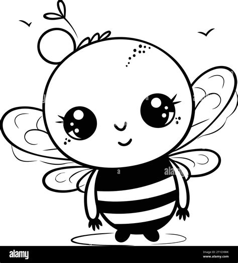 Cute Cartoon Bee Black And White Vector Illustration For Coloring Book