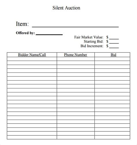 Silent Auction Bid Sheet Printable Silent Auction Bid Sheet Template