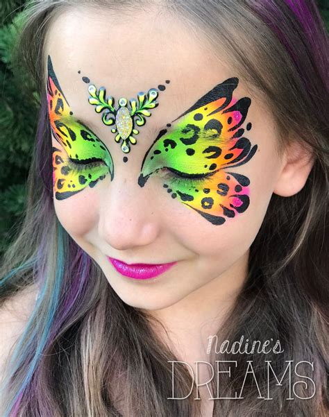 Neon Rainbow Butterfly By Nadine Davidson Facepaint Blingfacepaint Facepainting
