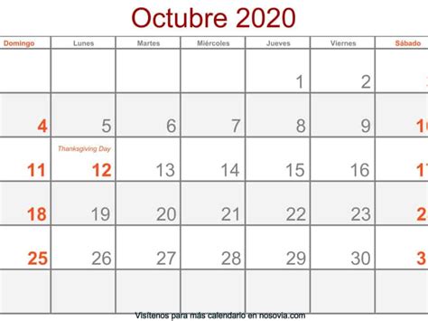 Calendario Octubre 2020 Imágenes Para Imprimir