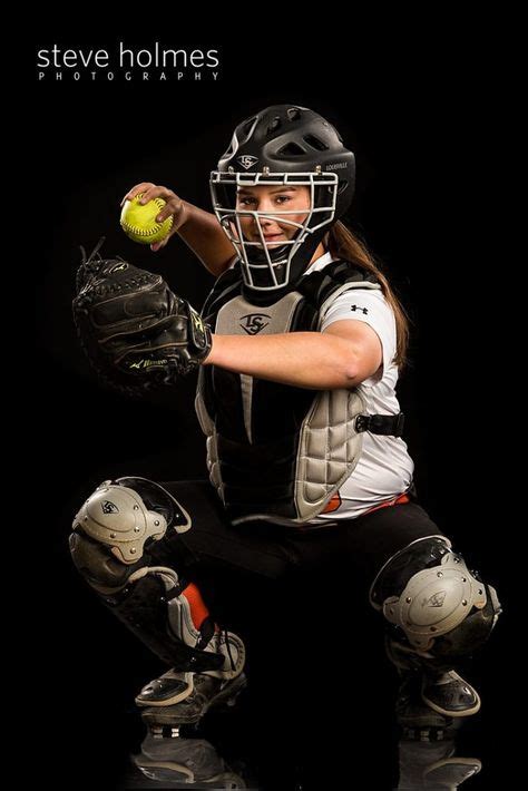 Young Woman Poses In Her Catcher Softball Gear Softball Photography