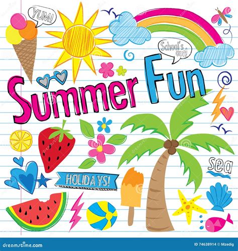 Summer Fun Doodles Vector Stock Illustration Illustration Of Happy