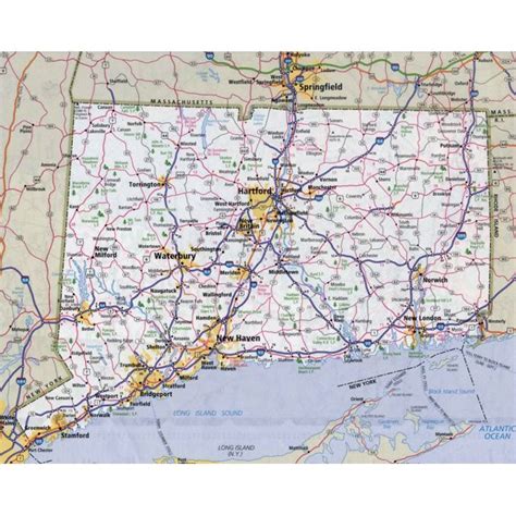 Laminated Map Large Detailed Roads And Highways Map Of Connecticut