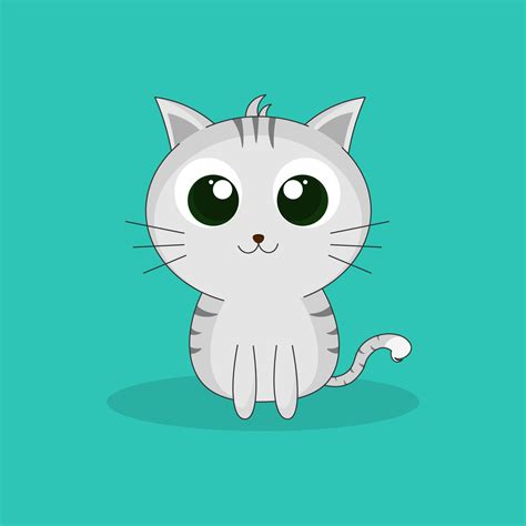 Cute Little Cat With Big Eyes Sitting On Green Background 8804958