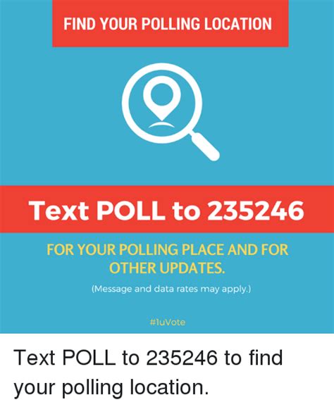 find your polling location text poll to 235246 for your polling place and for other updates