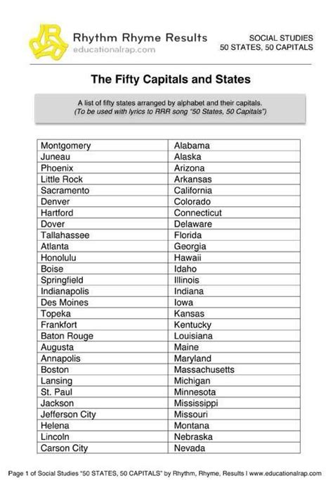 20 States And Capitals Matching Worksheet Printable Worksheet