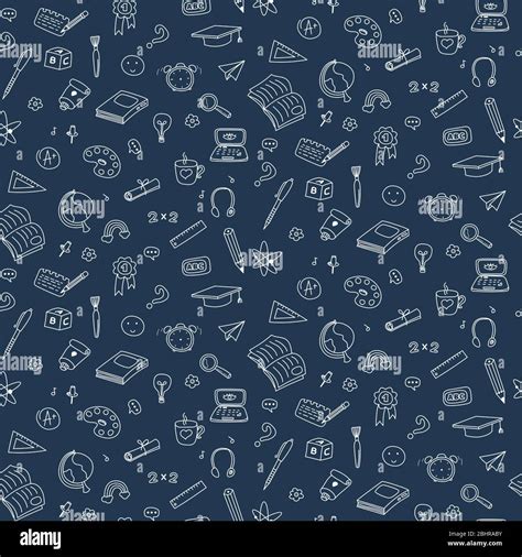 Vector Seamless Pattern With Education Back To School Icons Doodle