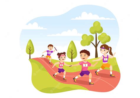 Premium Vector Relay Race Sport Illustration Kids By Passing The