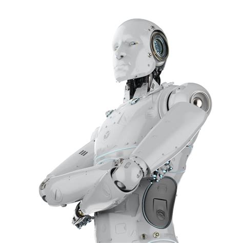 3d 렌더링 인간형 로봇 팔 흰색 배경에 넘어 프리미엄 사진