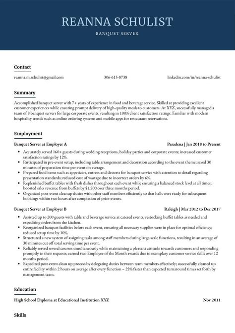 Banquet Server Resume Cv Example And Writing Guide