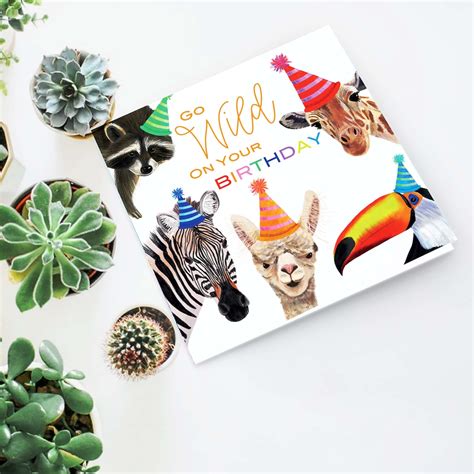 Animal Birthday Card Wild Animal Card Animal Greetings Etsy