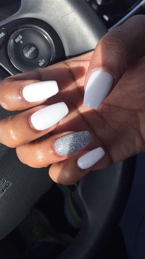 White And Silver Acrylic Nails Acrylic Nails Grey White Silver Mix N