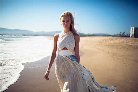 Wallpaper Sunlight Model Sea Sand Beach Dress Blue Fashion