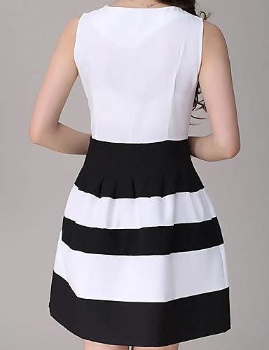Womens Cute Dressstriped Above Knee Sleeveless White Others Summer