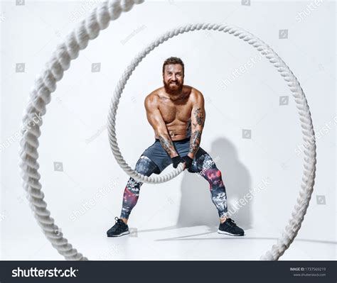 Muscular Man Working Out Battle Rope Stock Photo Shutterstock