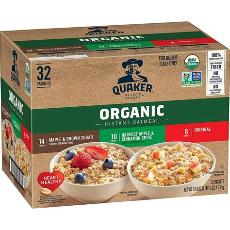 Quaker Instant Oatmeal Usda Organic Non Gmo Project Verified 3 Flavor Variety Pack