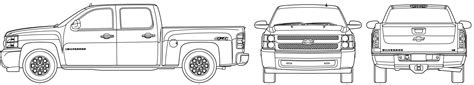 2007 Chevrolet Silverado Gmt900 Pickup Truck Blueprints Free Outlines