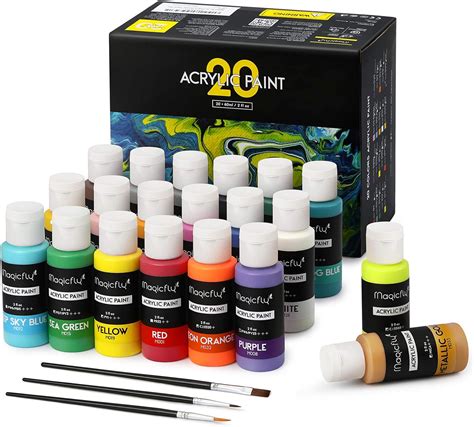 Magicfly 20 Colors Acrylic Paint Set 2fl Oz60ml Each Professional