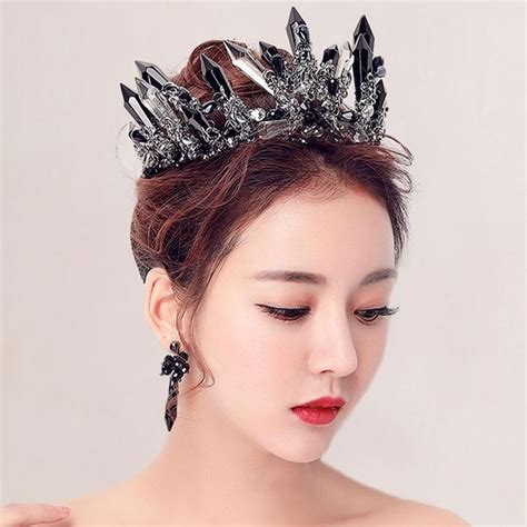 Black Crystal Wedding Tiara Bride Hair Jewelry Hair Comb Bride Bridal