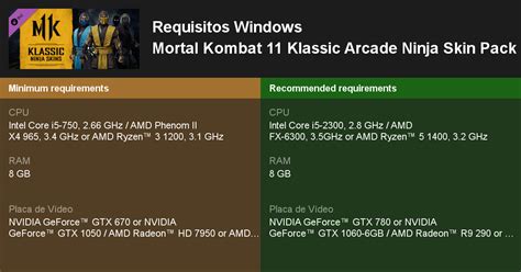 Mortal Kombat 11 Klassic Arcade Ninja Skin Pack 1 Requisitos Mínimos E