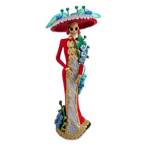Hand Crafted And Painted Ceramic Catrina Sculpture La Catrina