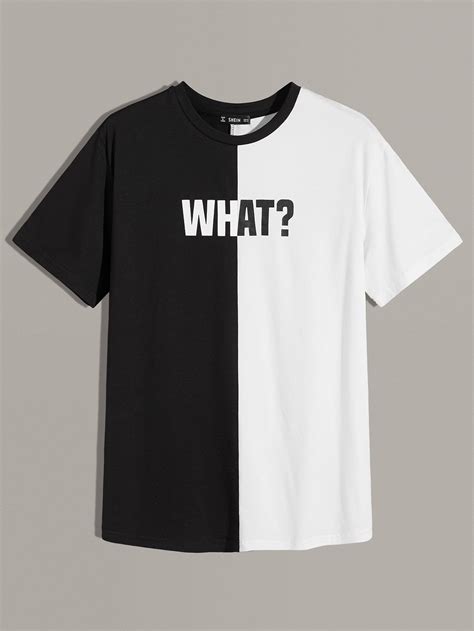 Men Letter Graphic Color Block Tee Shein Usa Mens Printed Shirts