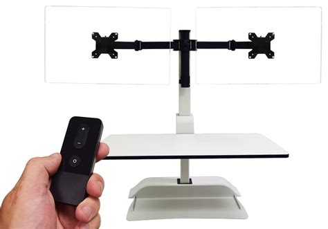 This laptop stand has caster wheels that allows you to use the laptop stand in the bedroom or in the lounge, or even outdoors. ez-powered-dual-monitor-sit-stand | Office Furniture EZ