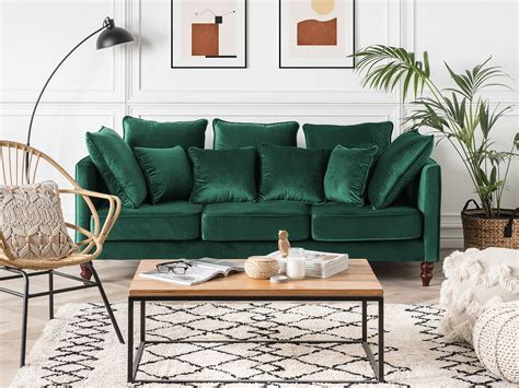 3 Seater Velvet Sofa Emerald Green Fenstad Uk