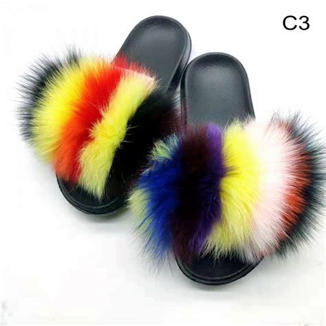 How to make rainbow fur slides. Colorful Real Fur Slides Rainbow Furry Slippers