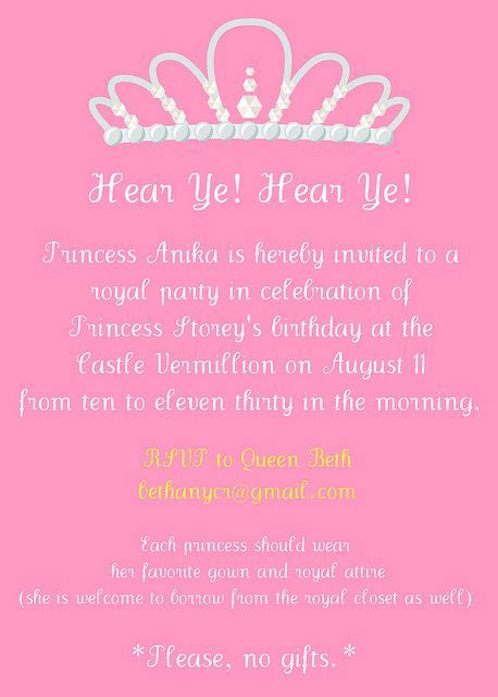 18 Princess Birthday Party Invitation Wording