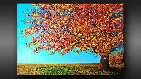 An Oil Painting Of A Tree In The Fall