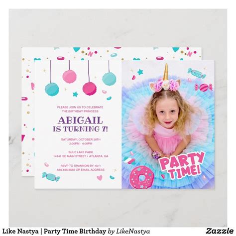 Like Nastya Party Time Birthday Card Birthday Card Template Unique