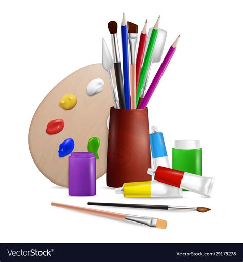Artist Palette With Art Tools And Supplies Vector Image