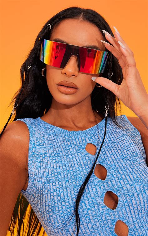 Multi Mirrored Wrap Around Visor Sunglasses Prettylittlething Usa