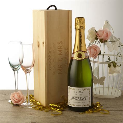 Personalised Champagne With Wooden T Box Wedding By Intervino