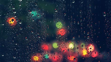 Wallpaper Lights Depth Of Field Night Rain Water Drops Blurred