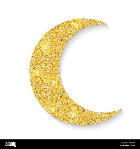 Gold Glitter Moon Icon Of Crescent Islamic Isolated On White Background