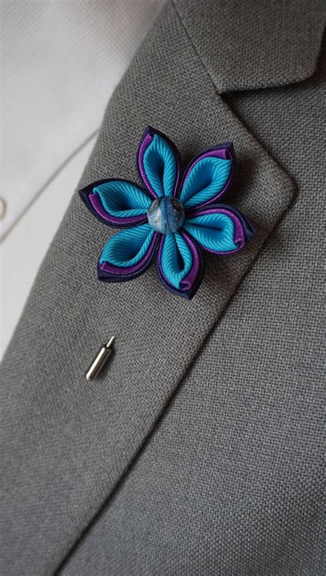 Flower Lapel Pin Blue Flower Pin Lapel Flower Boutonniere Mens