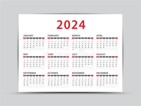 Calendar 2024 Template 12 Months Yearly Calendar Set In 2024 Planner