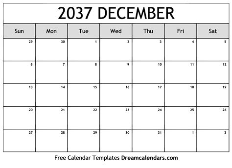 December 2037 Calendar Free Blank Printable With Holidays