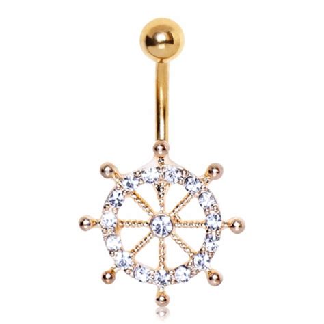 Gold Plated CZ Navel Ship Wheel Navel Ring Navel Rings Belly Jewelry